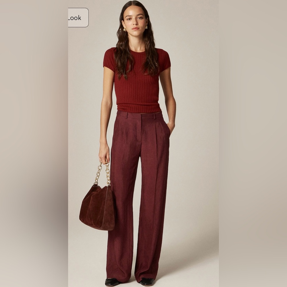 J.Crew Essential wide-leg pant in textured satin in wilshire red